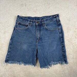 Carhartt Mens Blue Denim Cutoff Shorts Raw Hem Medium Wash Workwear Size 30x7